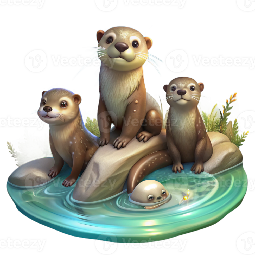 beautiful artistic A Family of Playful Otters Frolicking In professional png