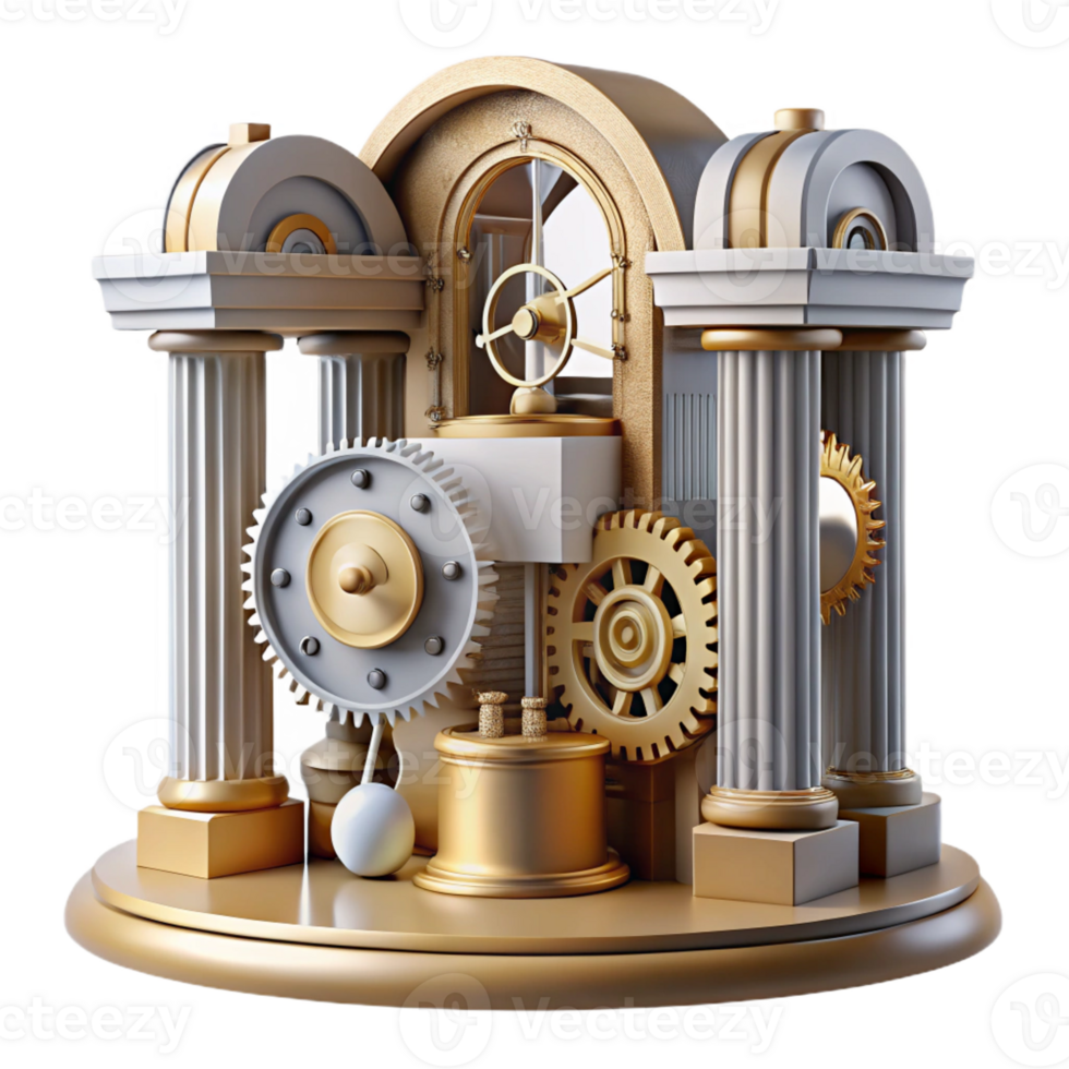 vibrant contemporary Deconstructed Clock Tower Gears and Cogs high quality png