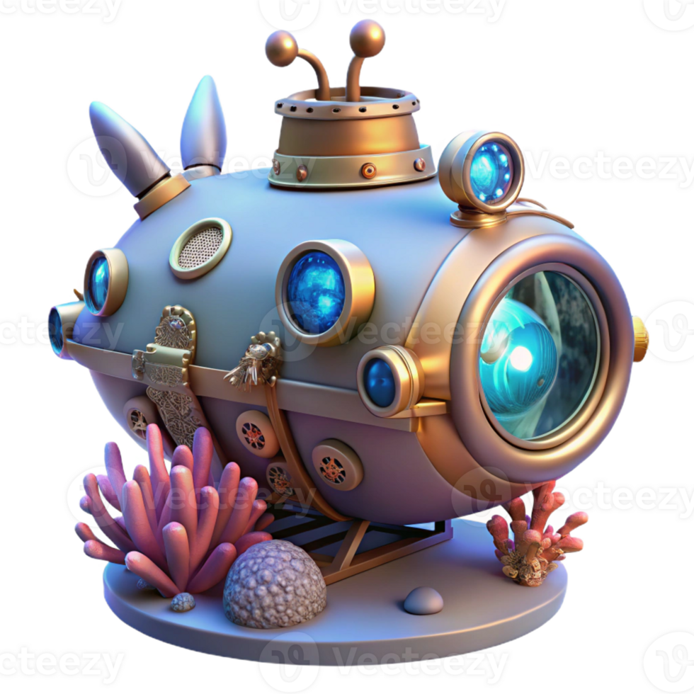 serene creative Steampunk Submarine Coral Reef Exploration high resolution png