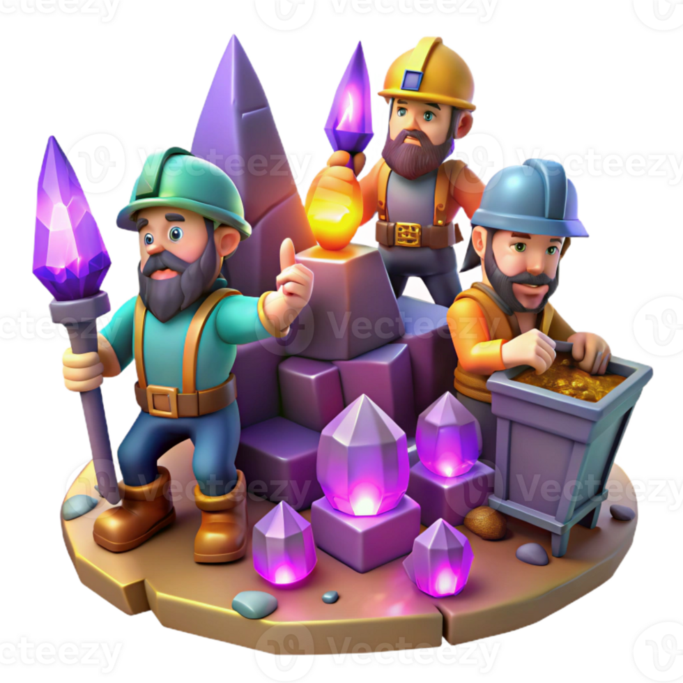 serene contemporary A Group of Adventurous Dwarves Mining For detailed png