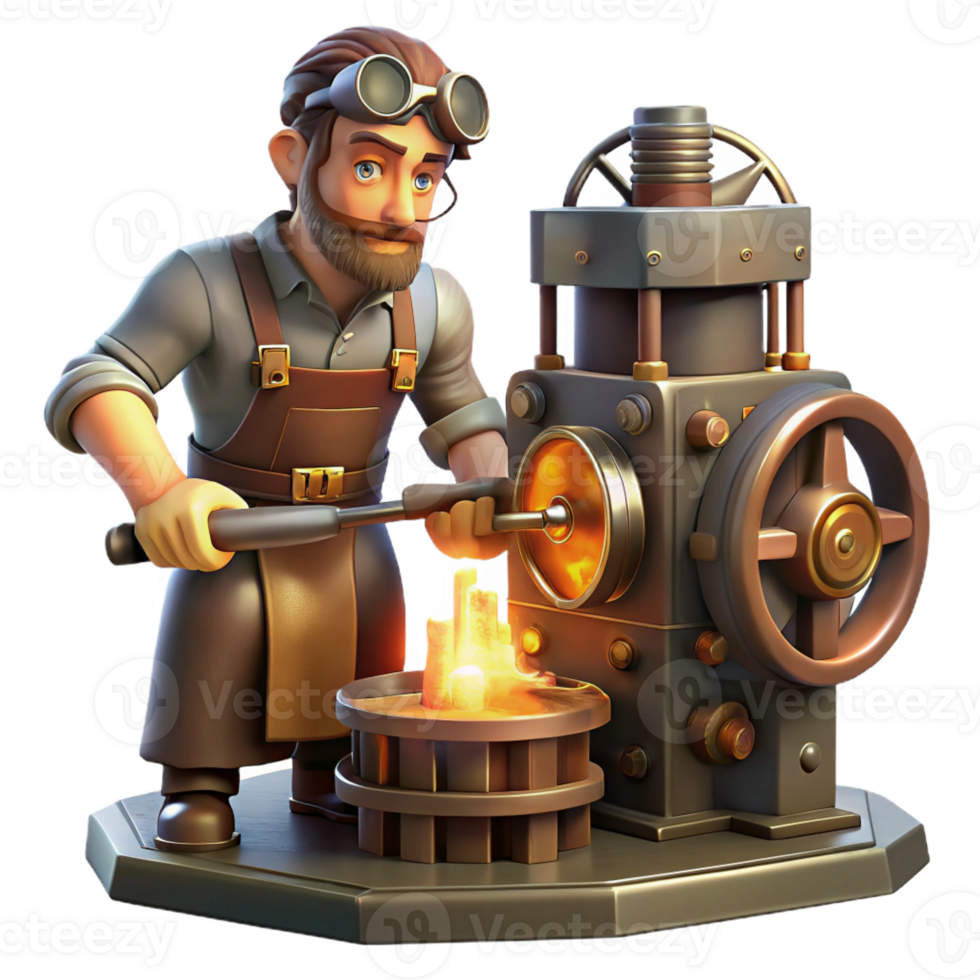 wonderful classic A Scene of a Steampunk Inventor Working O png