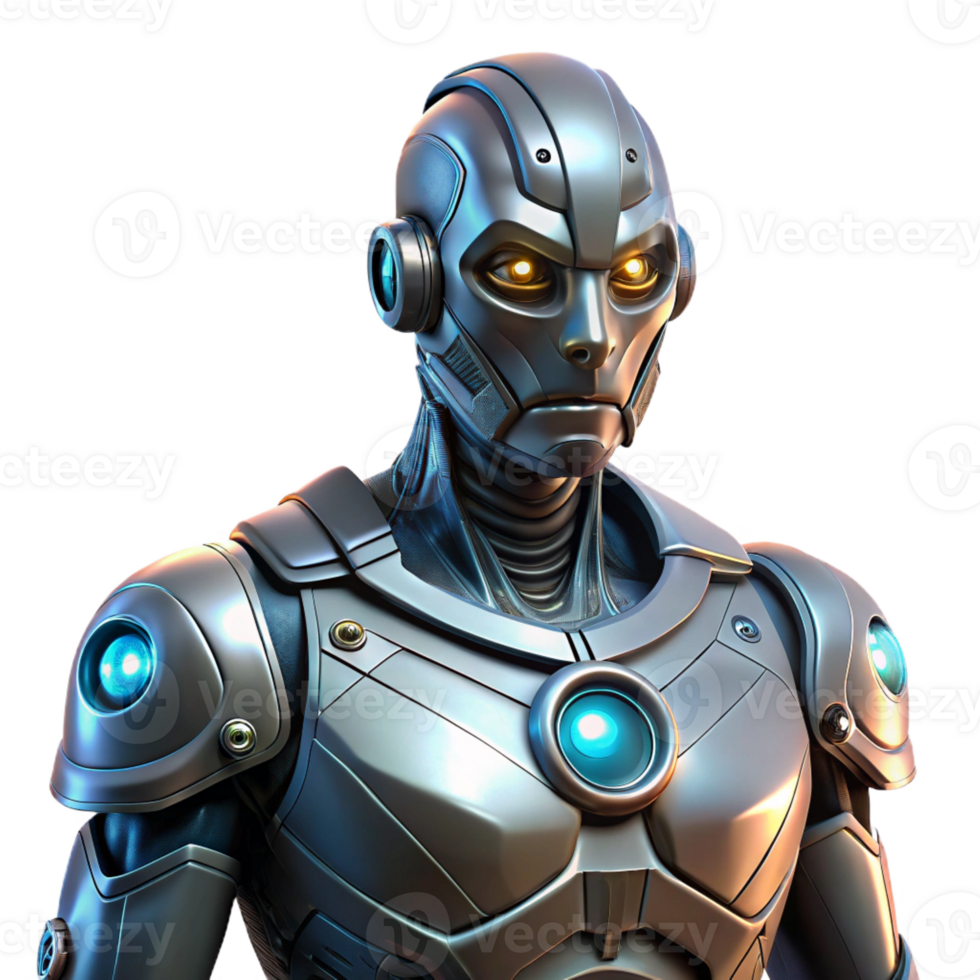serene traditional A Cyborg with Glowing Eyes Intricate Me detailed png