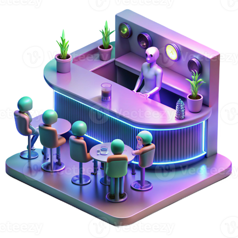 extraordinary abstract A Futuristic Bar Filled with Aliens And detailed png
