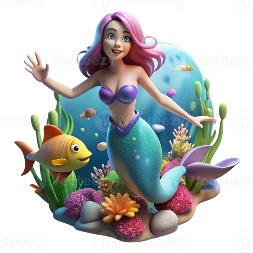 serene modern A Mermaid Swimming in a Coral R authentic png