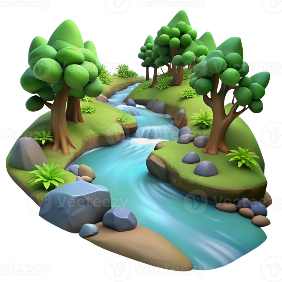 dramatic rustic A Babbling Brook Flowing Through a Fores high quality png
