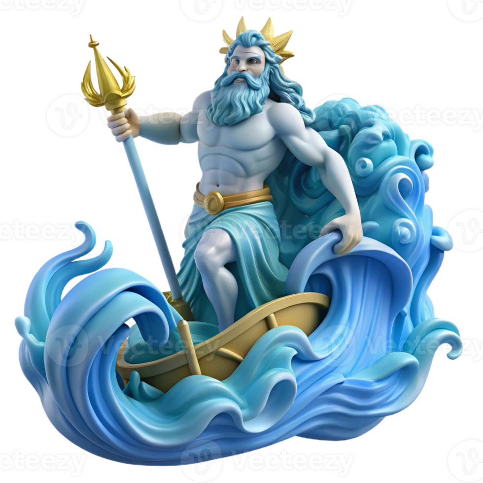 stunning vintage Poseidon Commanding a Tempestuous Sea Fro detailed png