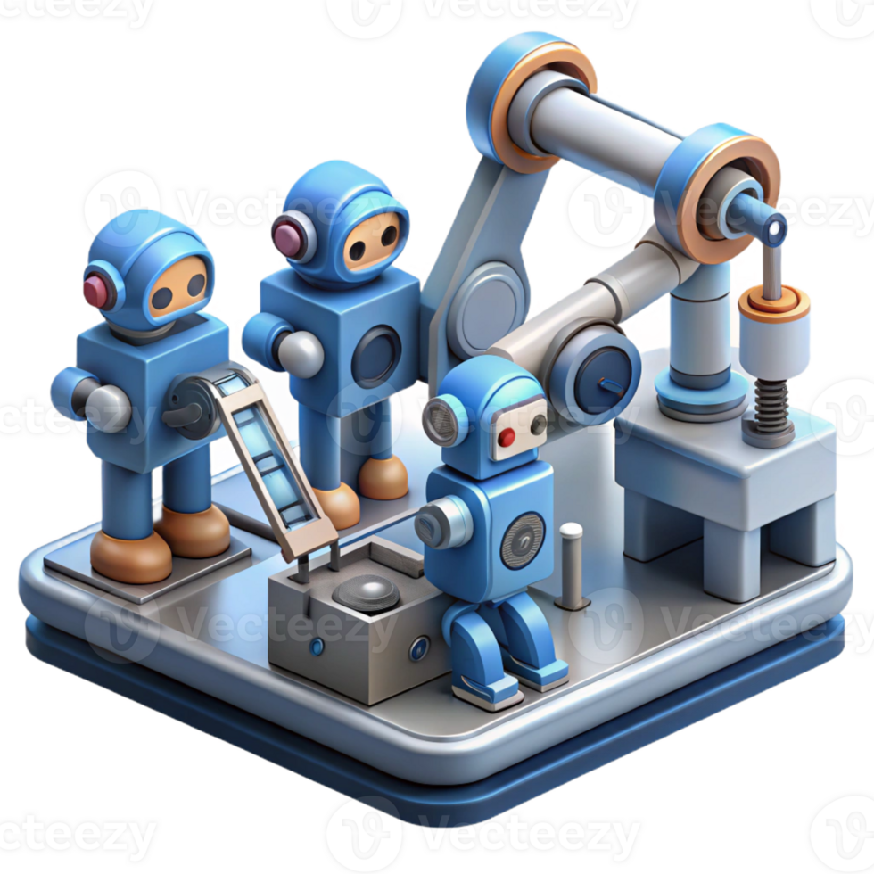 impressive classic A Group of Robots Working in a Factory premium png