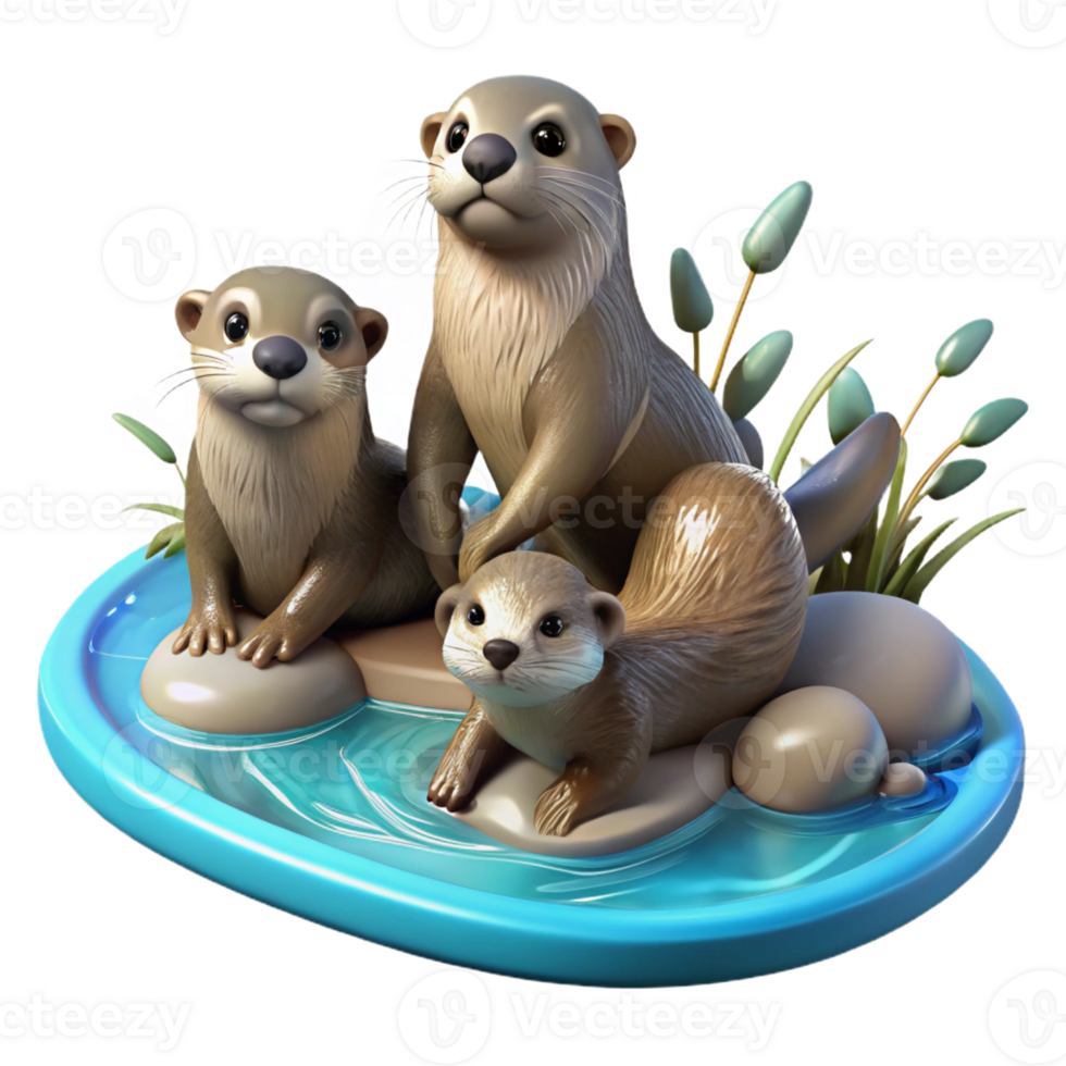 magnificent artistic Playful Otter Family Frolicking in Water professional png