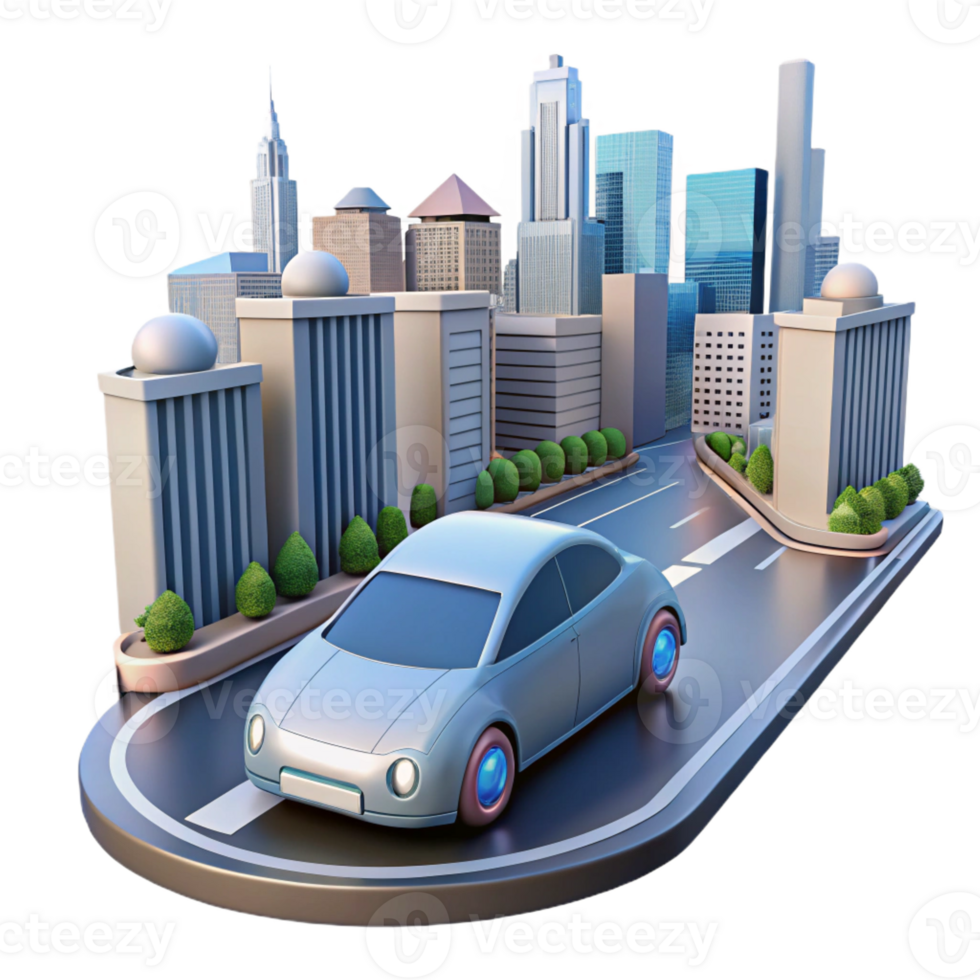 dramatic contemporary A Self Driving Car Navigating a Busy Ci high resolution png
