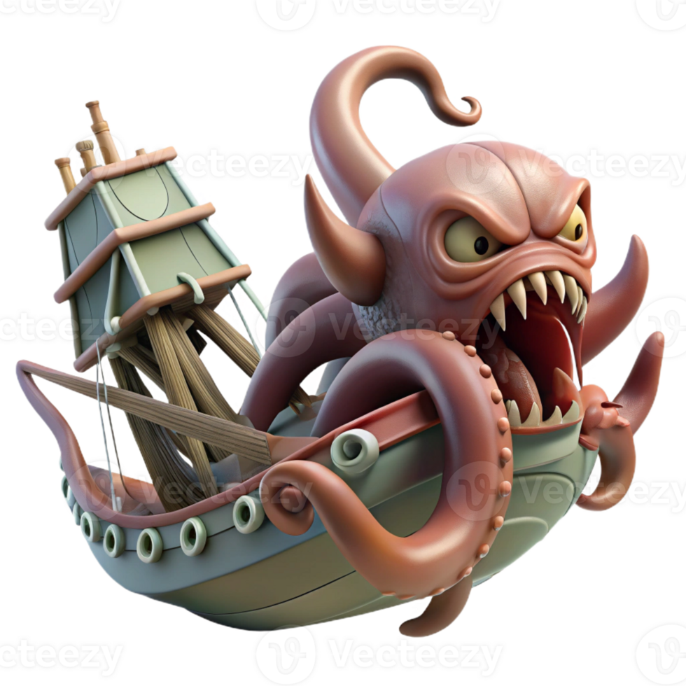 impressive vintage A Fearsome Kraken Tentacles Thrashing D high resolution png