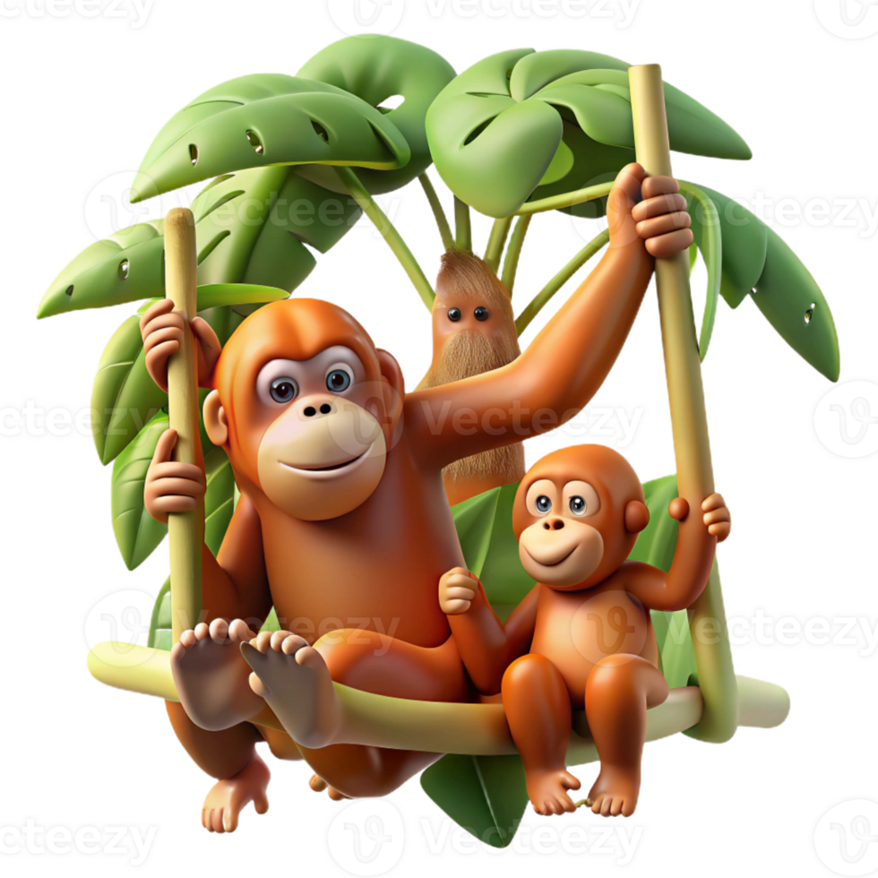extraordinary artistic A Family of Orangutans Swinging Through authentic png