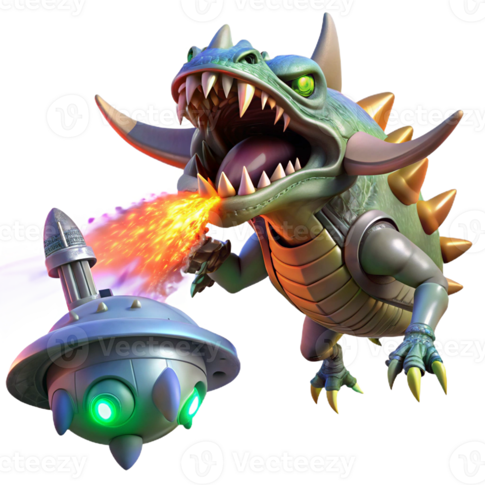 beautiful vintage Spaceship Vs. Giant Space Creature png
