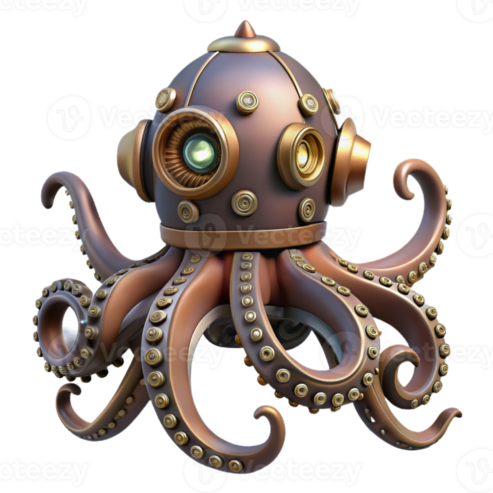serene classic A Steampunk Octopus Automaton Intricate 4K png