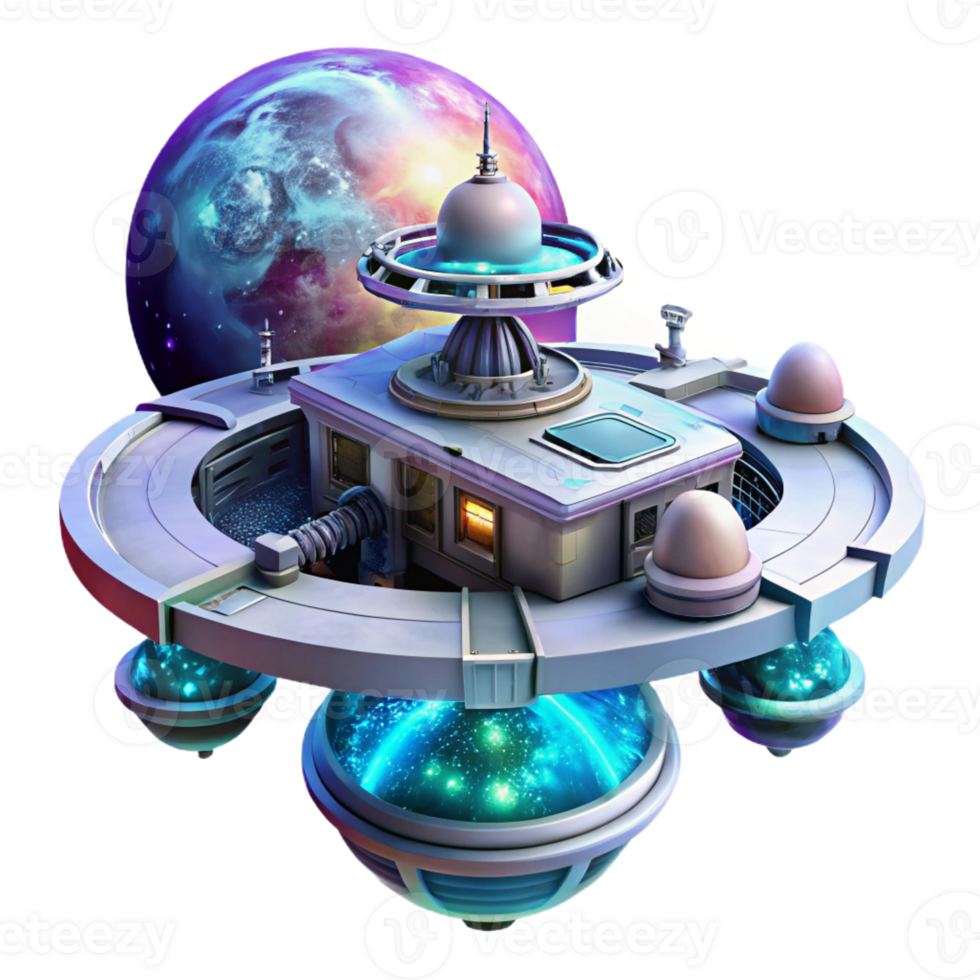 impressive vintage A Futuristic Space Station Orbiting a Vi premium png