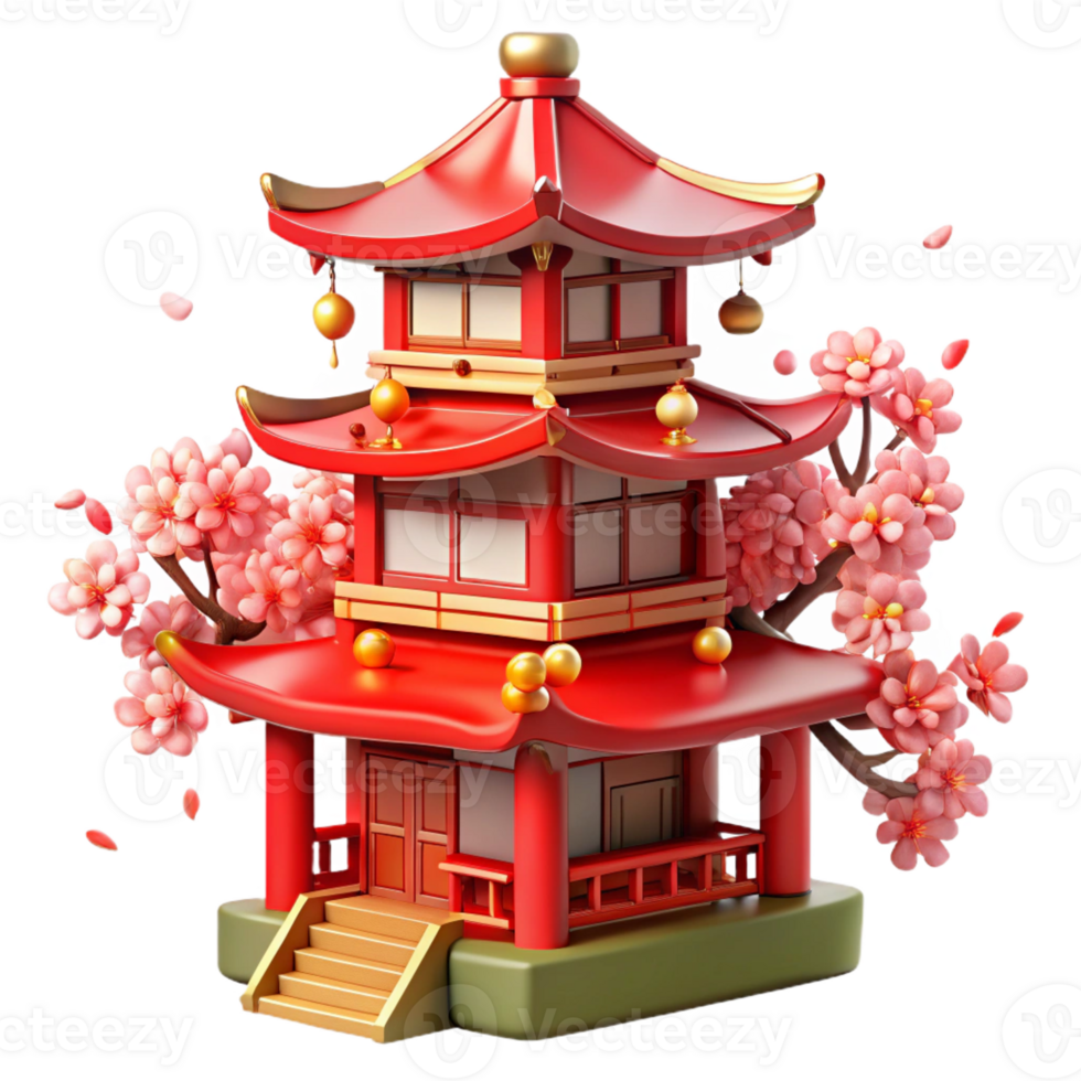 elegant artistic A Traditional Japanese Pagoda Vibrant Red high resolution png