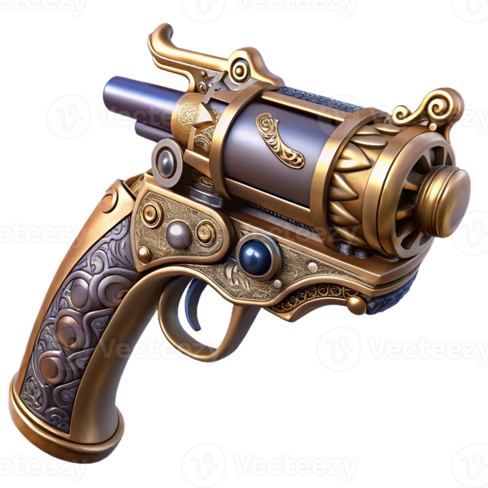 impressive contemporary Ornate Steampunk Pistol Detailed Engraving authentic png