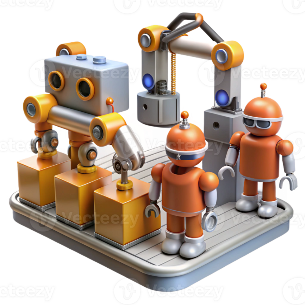 impressive classic A Group of Robots Working in a Factory I exclusive png