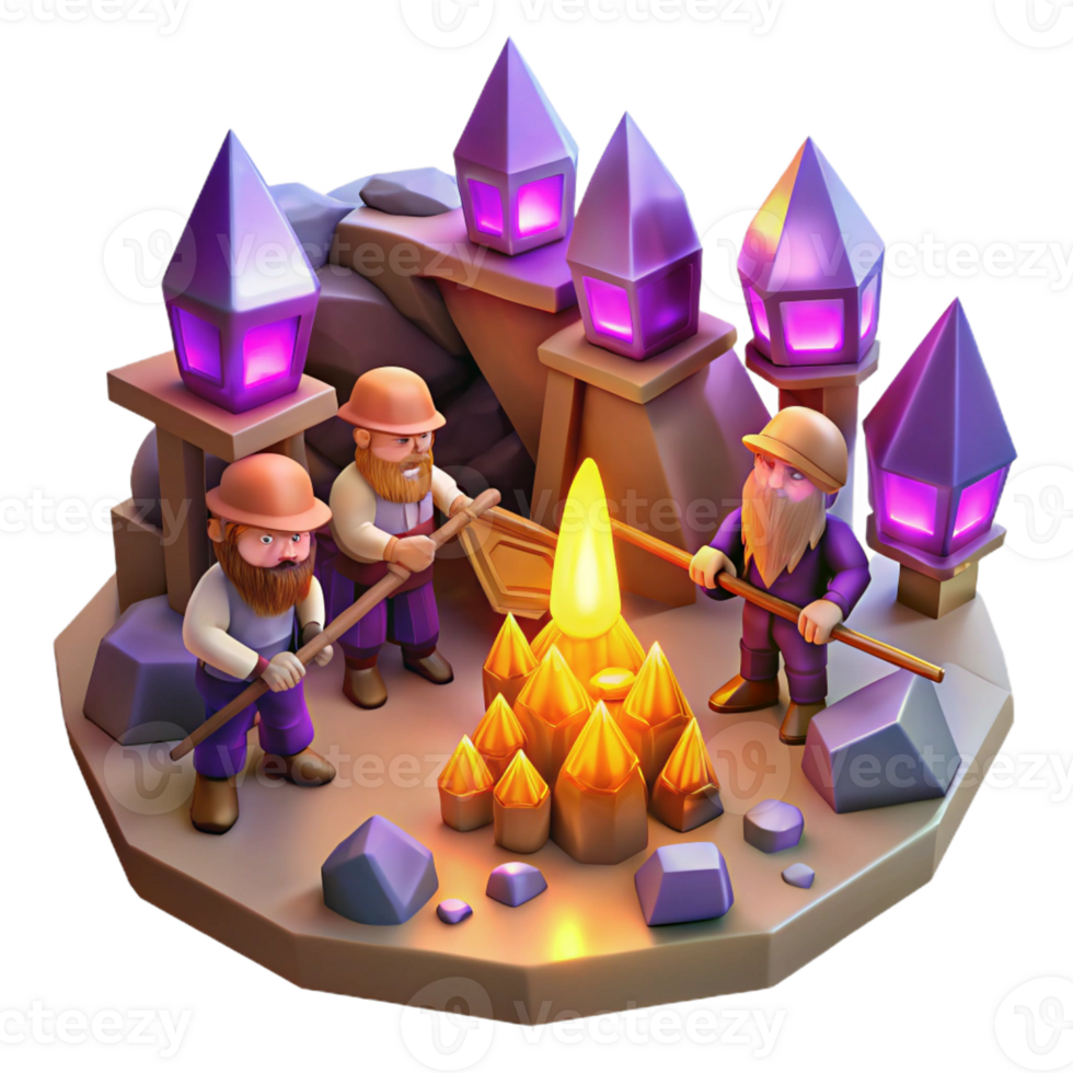 serene modern A Group of Dwarves Mining for Gems in a C high resolution png