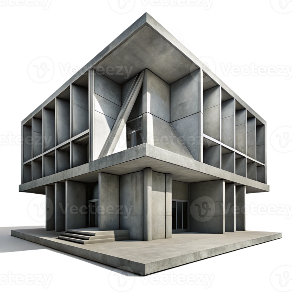 dramatic contemporary A Brutalist Concrete Library Harsh Shadows original png