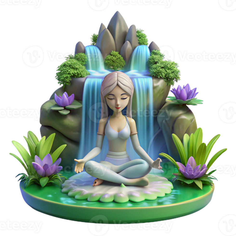impressive creative A Serene Dryad Meditating Beneath a Water 4K png