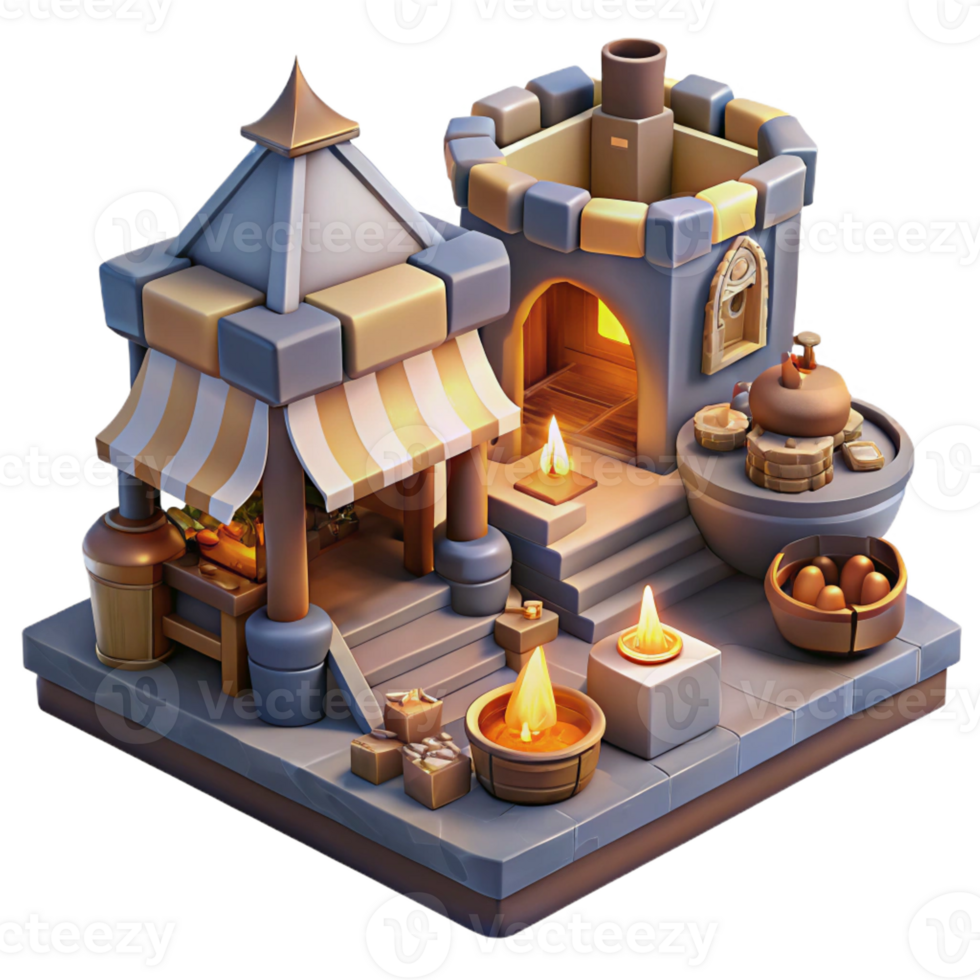 dramatic abstract Bustling Dwarven Marketplace professional png