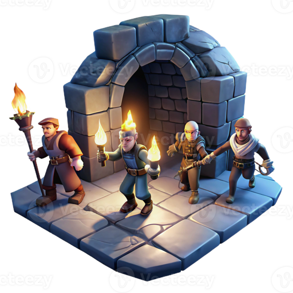 wonderful classic A Group of Adventurers Exploring a Dark D exclusive png