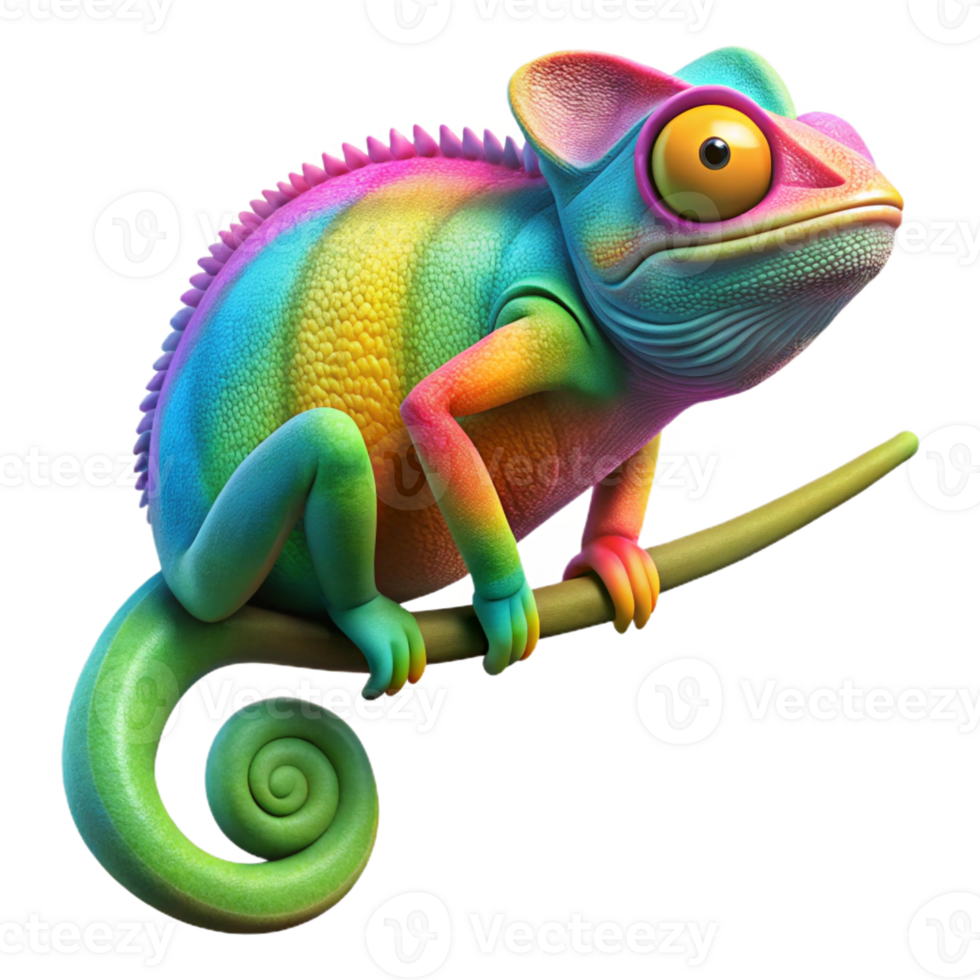 impressive modern A Vibrant Chameleon Perched on a Branch detailed png
