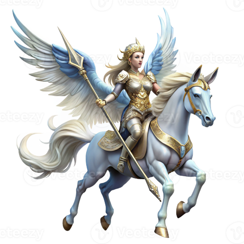 impressive traditional Valkyrie Riding a Winged Horse authentic png