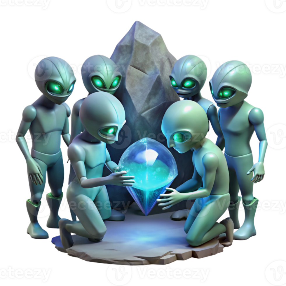 dramatic creative A Group of Alien Explorers with Iridesc premium png