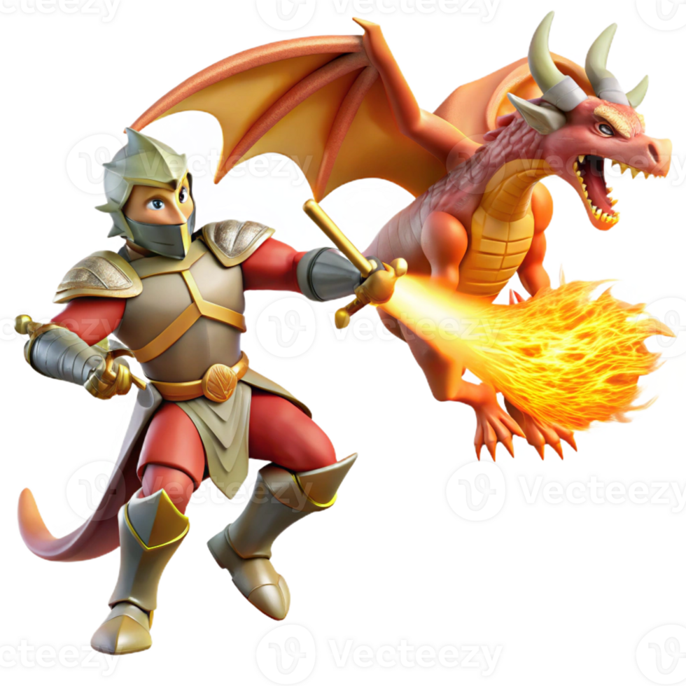 magnificent artistic A Courageous Knight Battling a Fire Brea original png