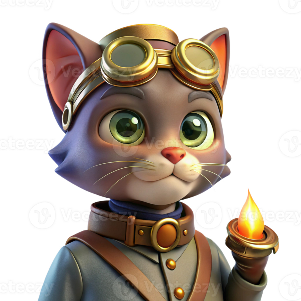vibrant rustic Steampunk Cat Portrait Hat and Goggles high resolution png
