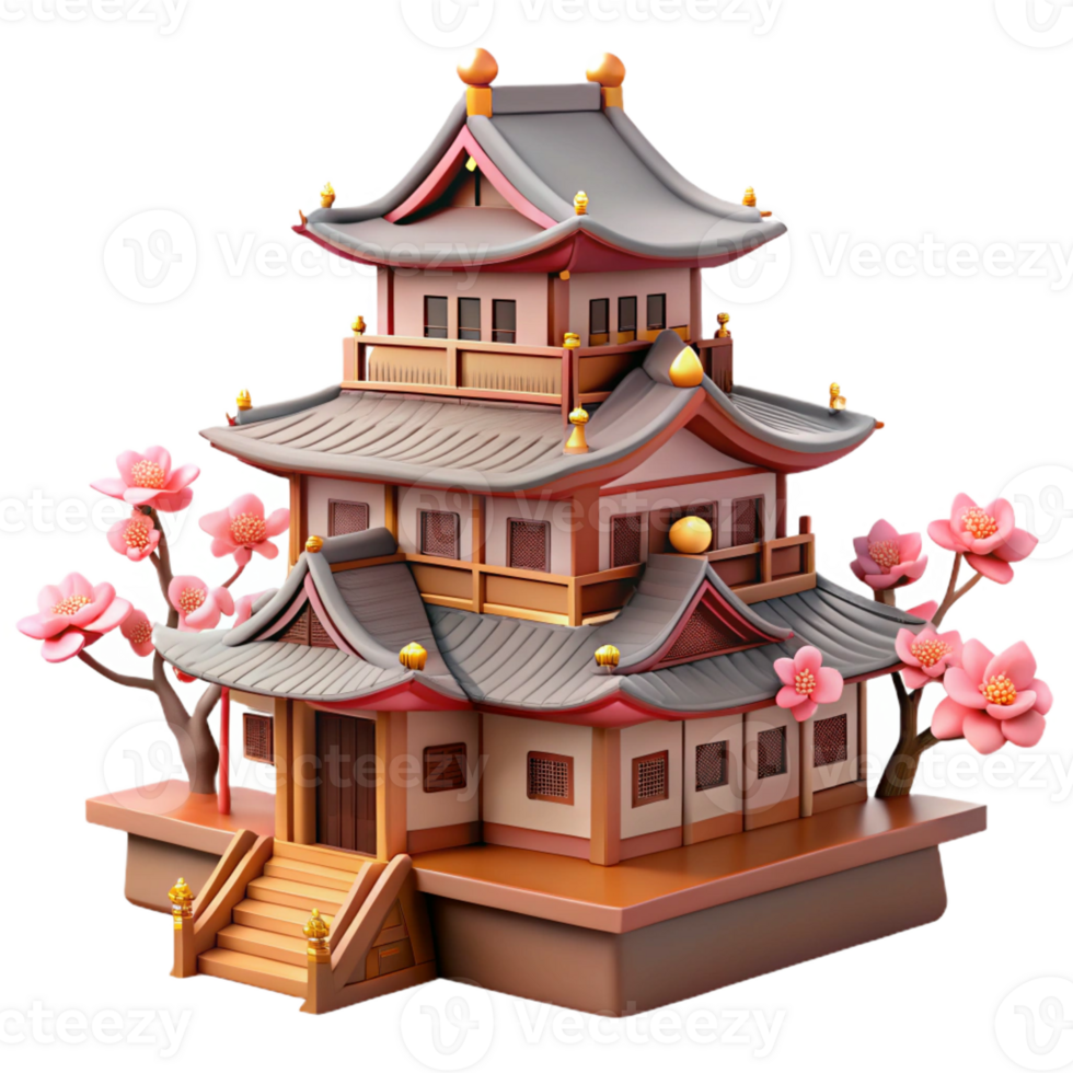 serene artistic A Traditional Japanese Castle with Intrica authentic png