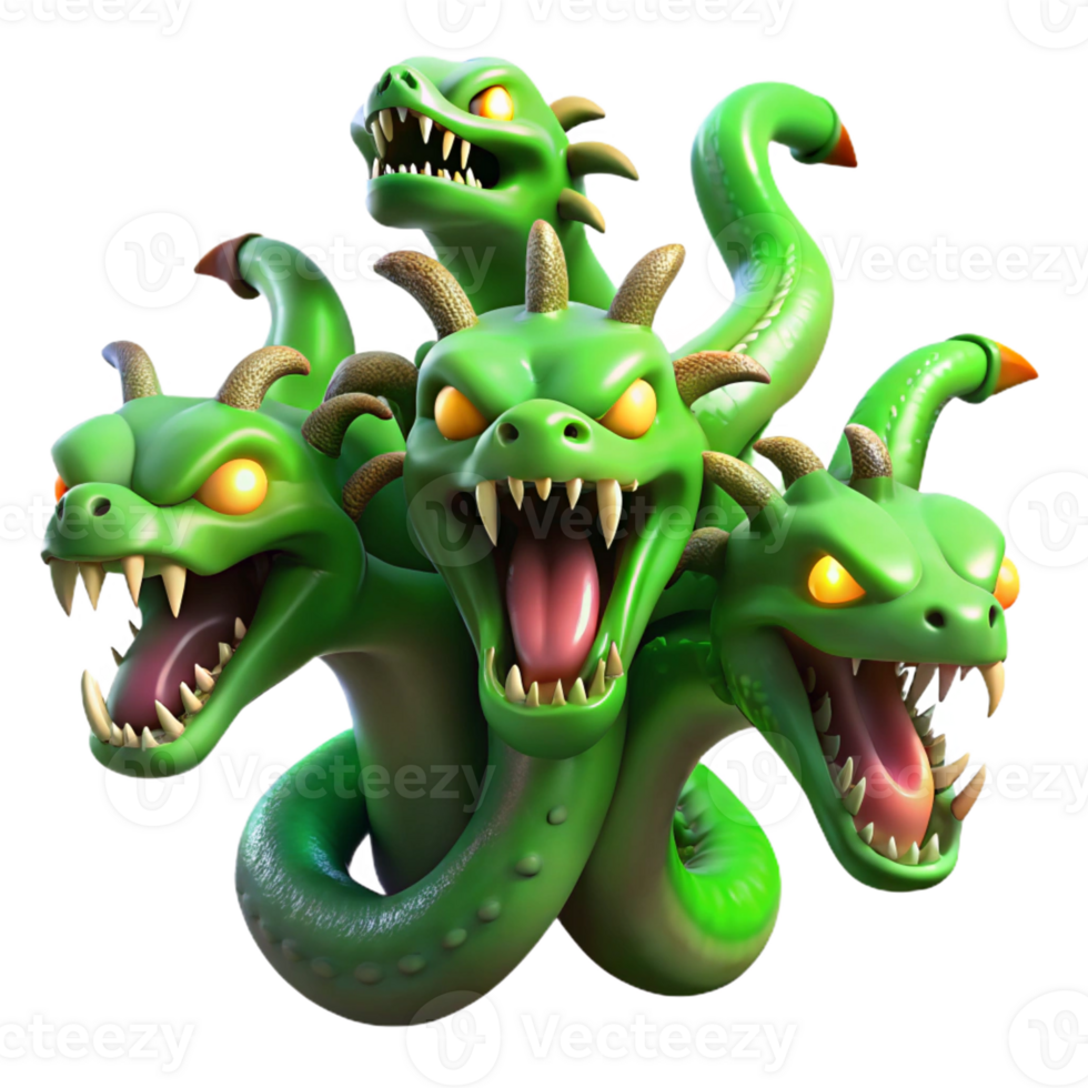 beautiful traditional Fearsome Hydra with Multiple Heads premium png