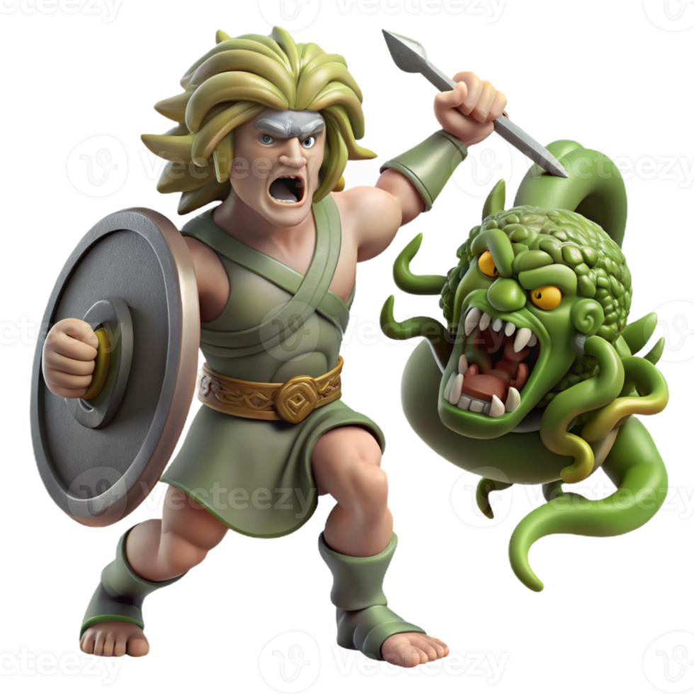 dramatic artistic A Fierce Gorgon Turning a Warrior to Sto high quality png
