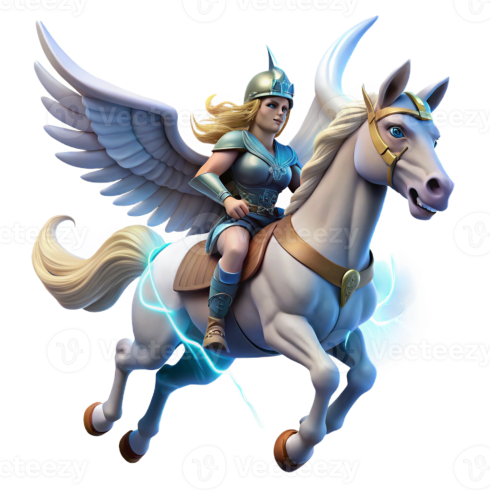 elegant modern A Valkyrie Riding a Winged Horse Through professional png