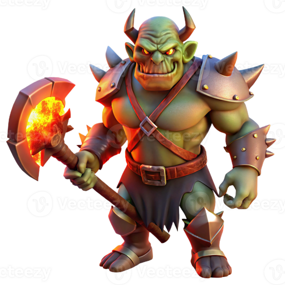 extraordinary traditional Menacing Orc Chieftain with Battleaxe png