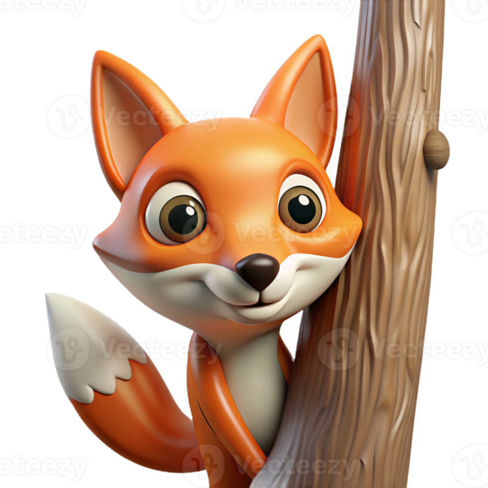 dramatic traditional A Curious Fox Peering out from Behind a Tr detailed png