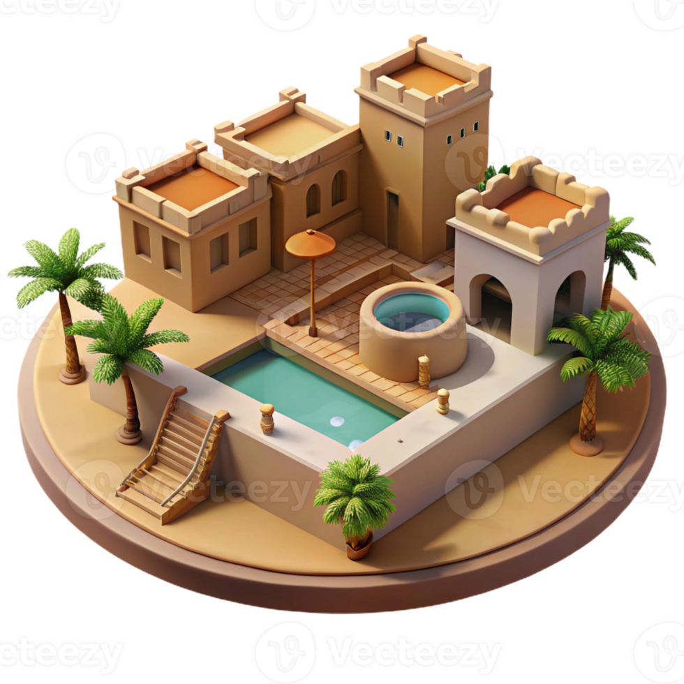 vibrant modern A Desert Oasis Town Built Around a Central exclusive png
