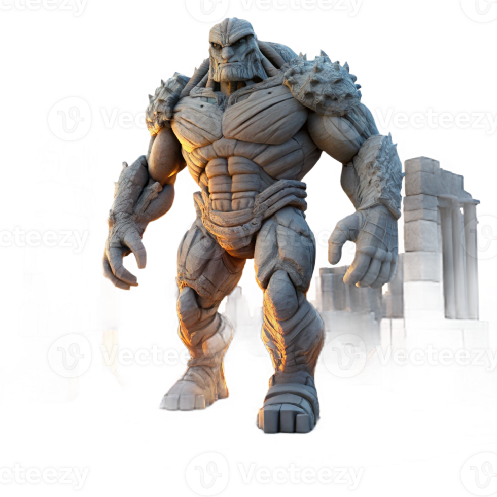 elegant creative A Colossal Golem Striding Through a Ruine detailed png
