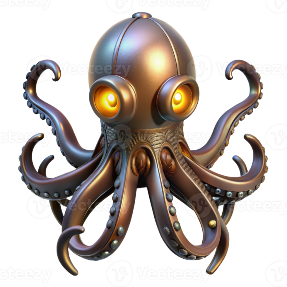 extraordinary artistic Steampunk Octopus Metallic Tentacles authentic png