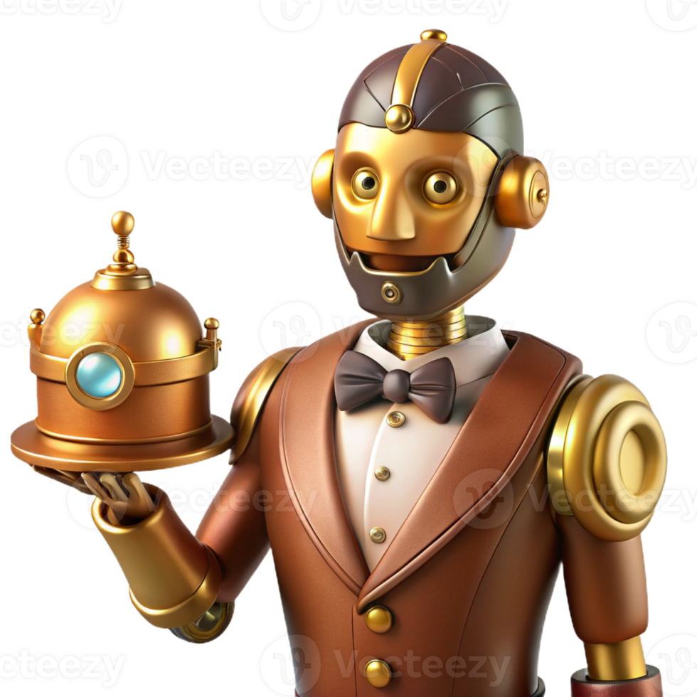 magnificent modern Steampunk Brass Robot Butler premium png