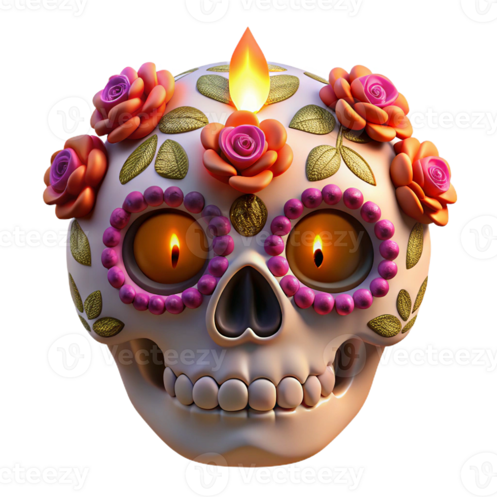 beautiful artistic Vibrant Sugar Skull Portrait exclusive png