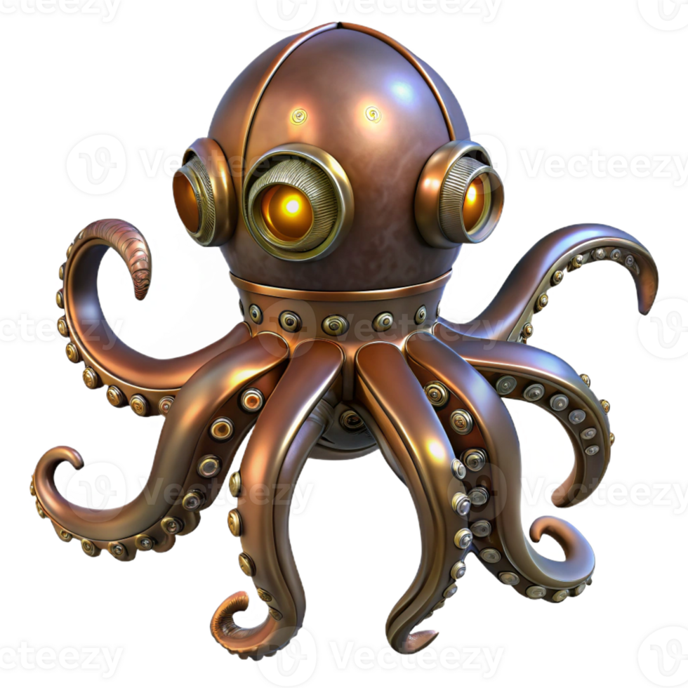 impressive minimalist Steampunk Octopus Metallic Tentacles professional png