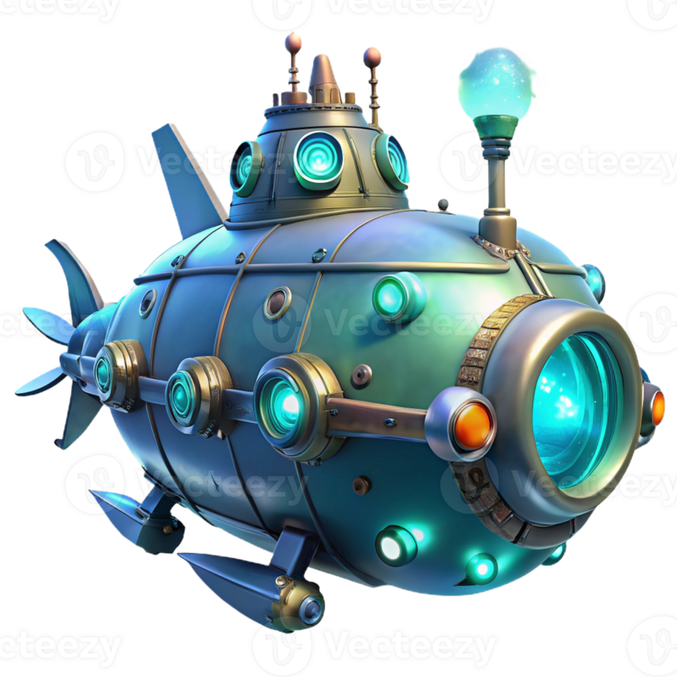 stunning traditional A Steampunk Submarine Exploring the Depth detailed png