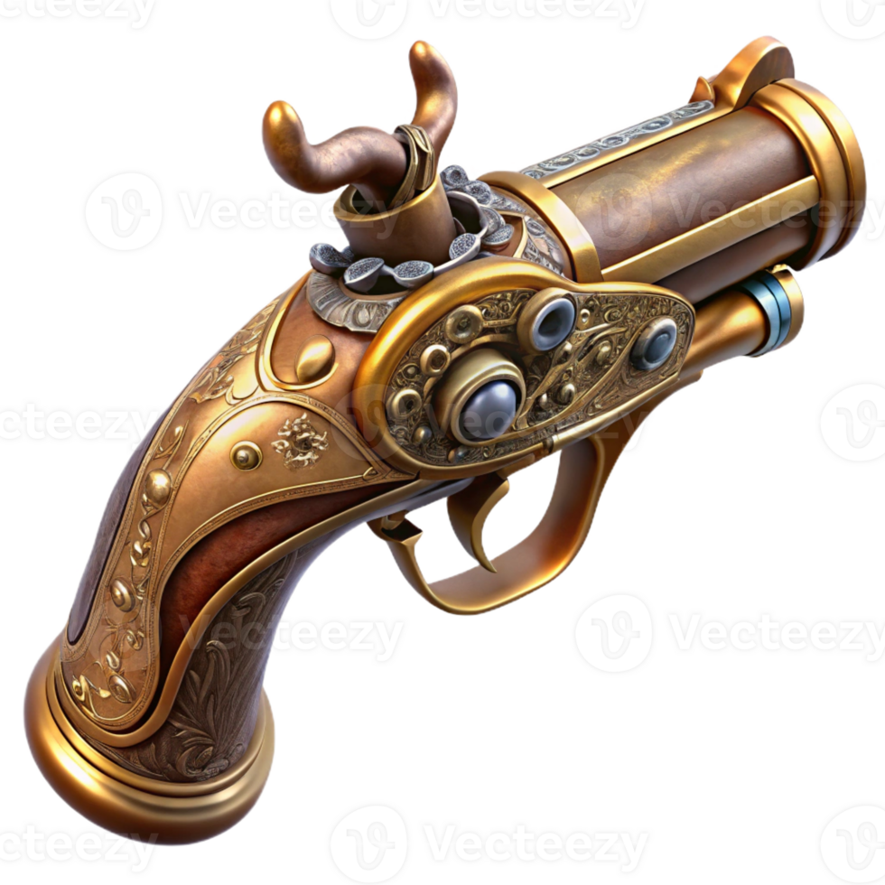 impressive classic A Detailed Steampunk Pistol Ornate Engrav authentic png