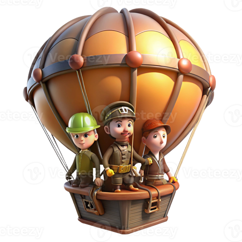 beautiful artistic A Group of Steampunk Explorers in a Hot A authentic png