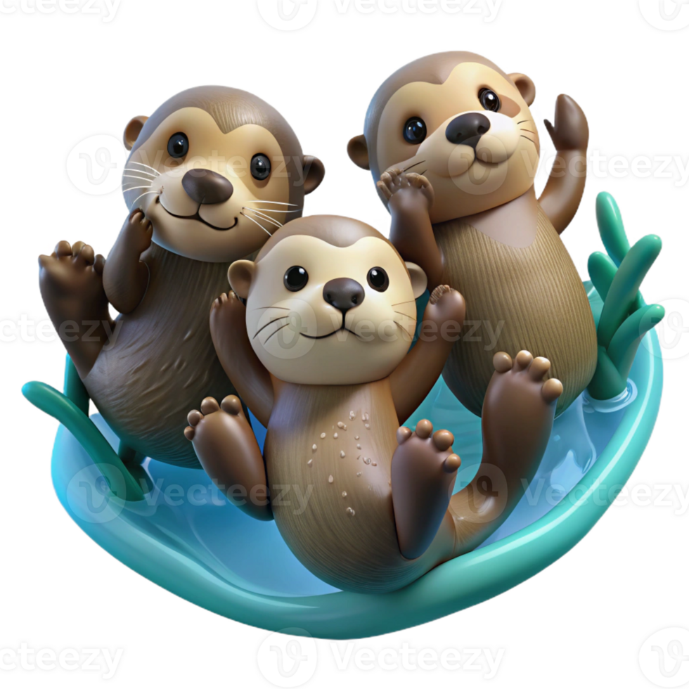 wonderful traditional A Group of Playful Sea Otters Holding Pa detailed png
