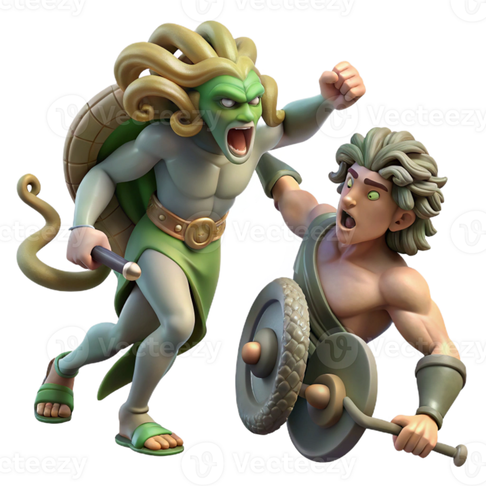 beautiful artistic Gorgon Turning Warrior to Stone high quality png