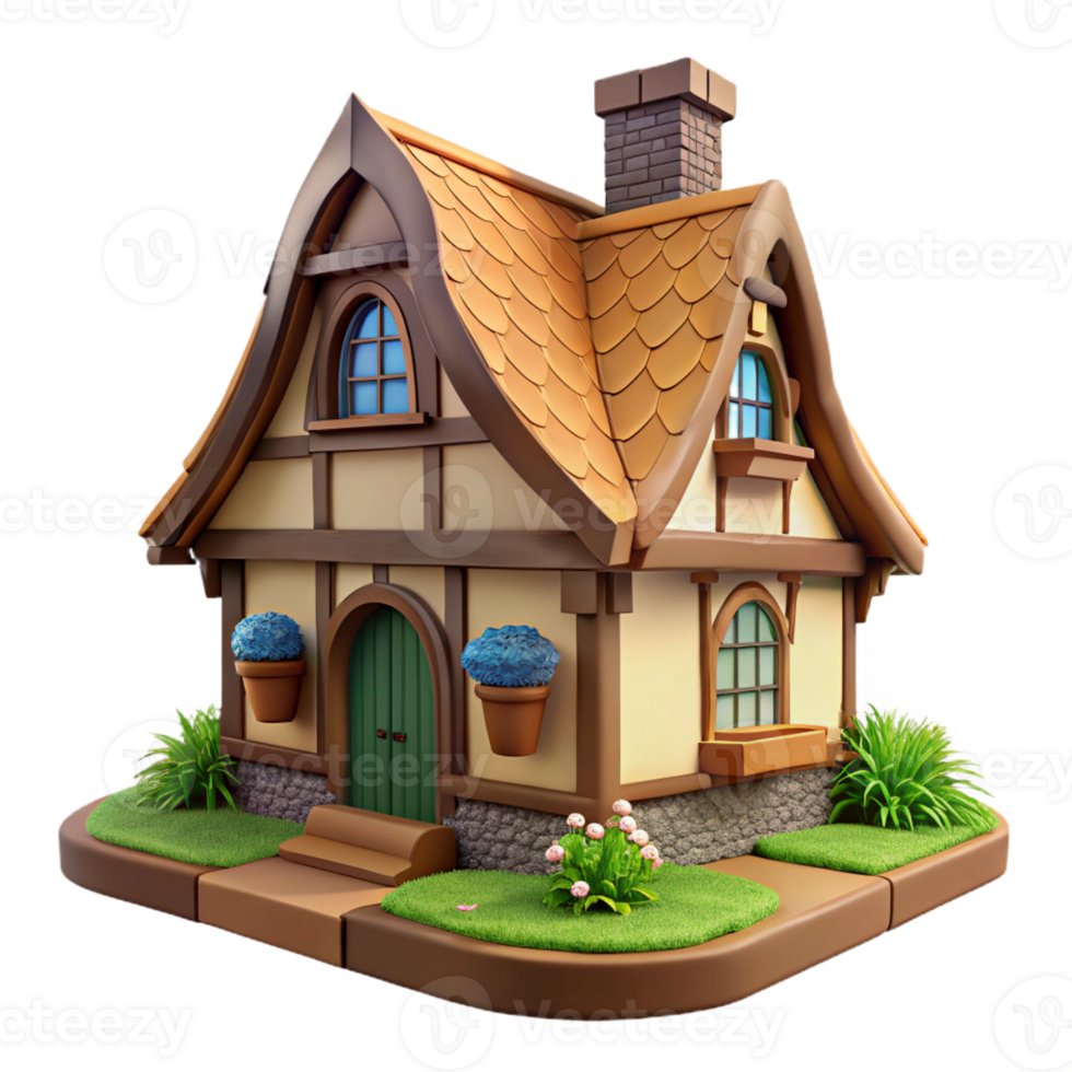 magnificent classic Tudor Style Cottage Thatched Roof Flowe premium png