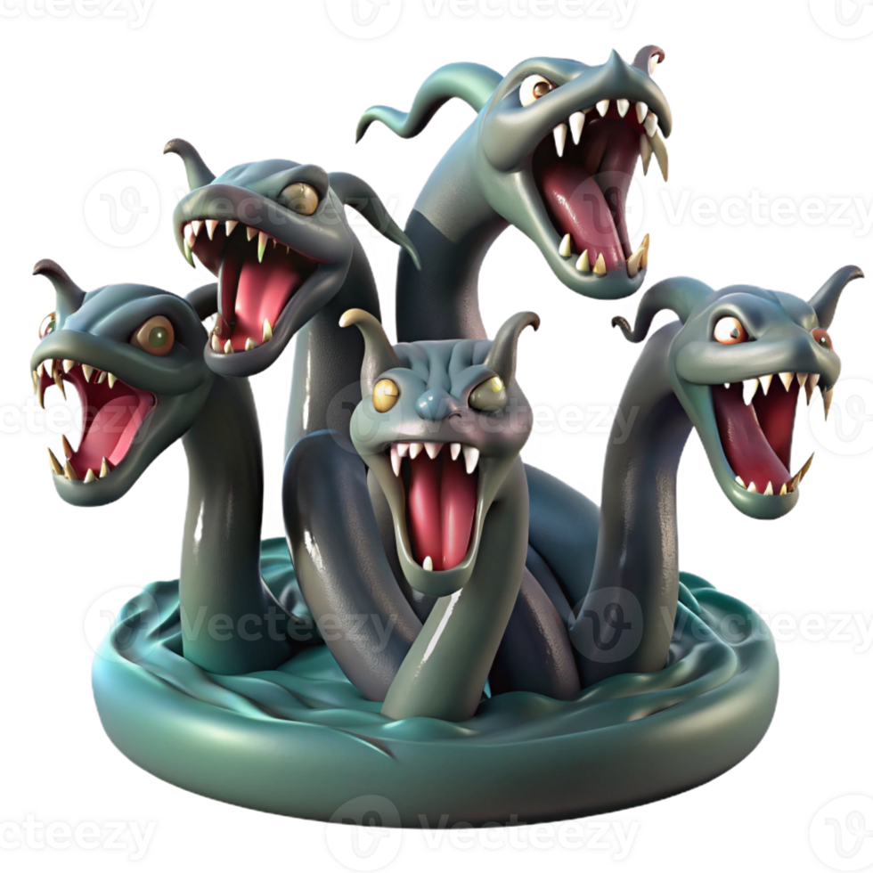 serene minimalist A Hydra Rising from a Murky Swamp Its Mul detailed png